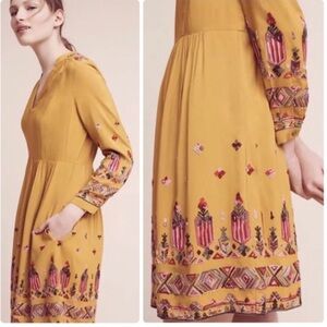 Anthropologie. Golden yellow, long sleeve dress  petite great condition size XS
